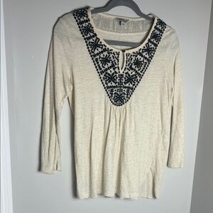 Lucky Brand Ivory and Black Patterned Tunic